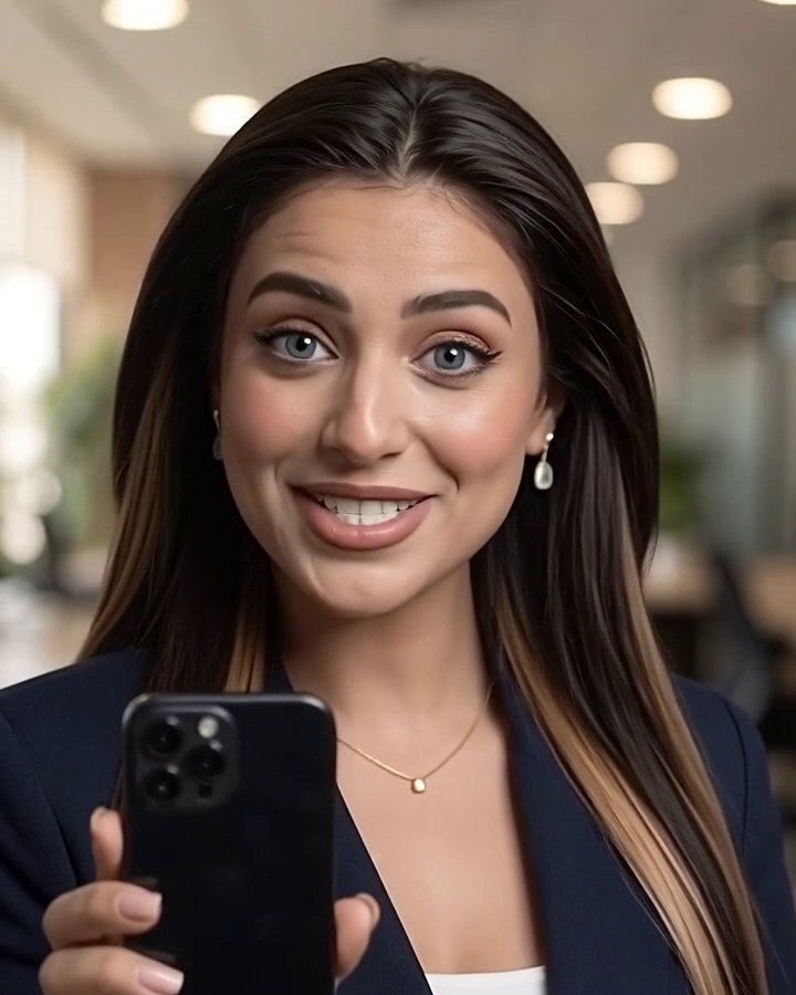 Zaia holding her phone, answering a WhatsApp call